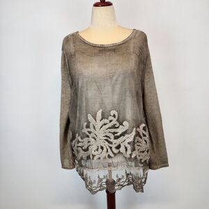 Belle France Layered Sweater Size M Smokey Gray Silk Mohair Sequin Pretty Italy
